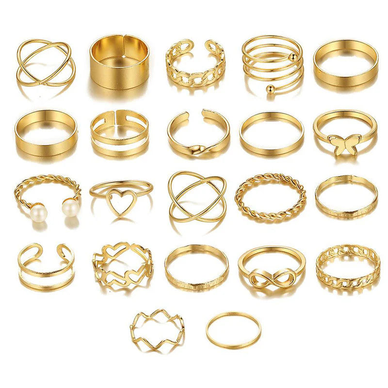 Set of 23 Golden Stacks Rings