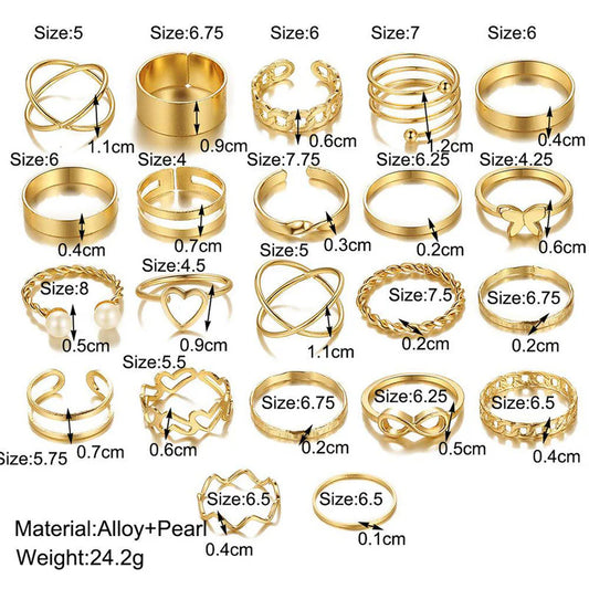Set of 23 Golden Stacks Rings
