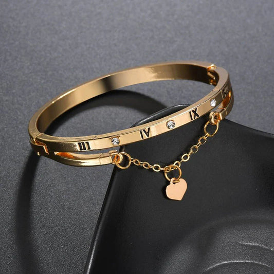 Gold Plated Roman Numbers engraved Stone Studded Korean Bracelet For Women and Girls