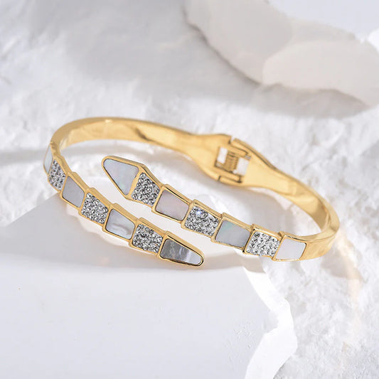 Mother of Pearl Serpent Bracelet (Anti-Tarnish)