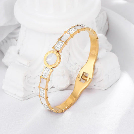 Gold & Pearl AD Studded Bracelet (Anti-Tarnish)