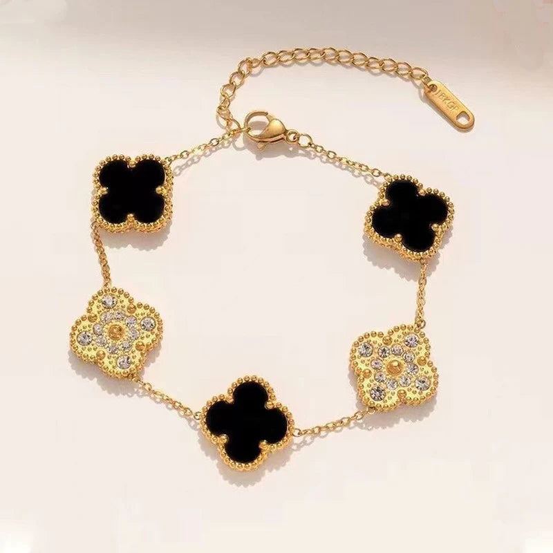 Black and Gold Clover Charm Bracelet – Anti-Tarnish