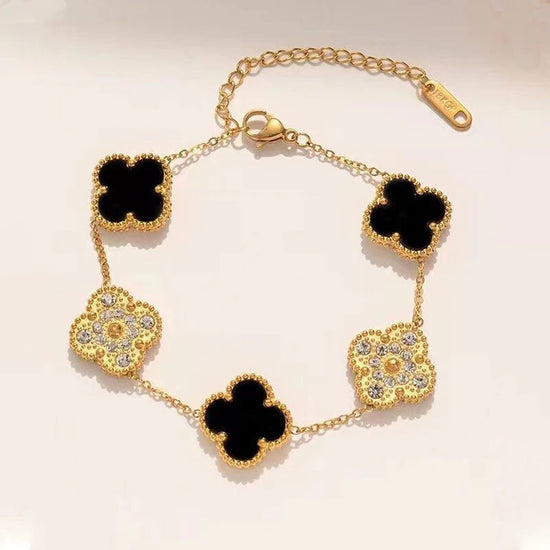 Black and Gold Clover Charm Bracelet – Anti-Tarnish
