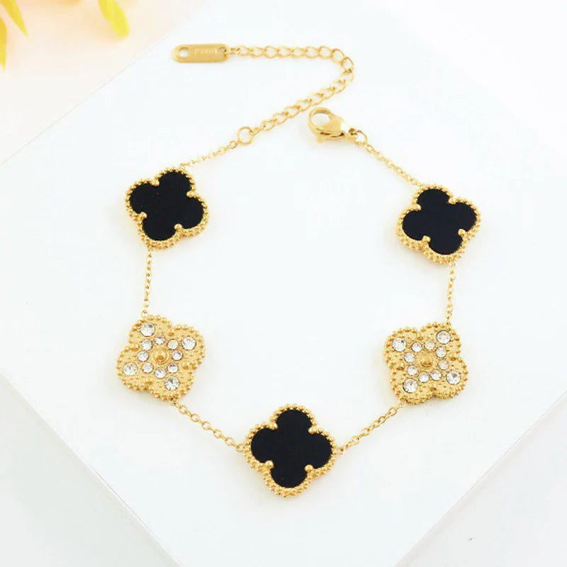Black and Gold Clover Charm Bracelet – Anti-Tarnish
