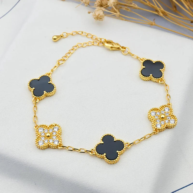 Black and Gold Clover Charm Bracelet – Anti-Tarnish