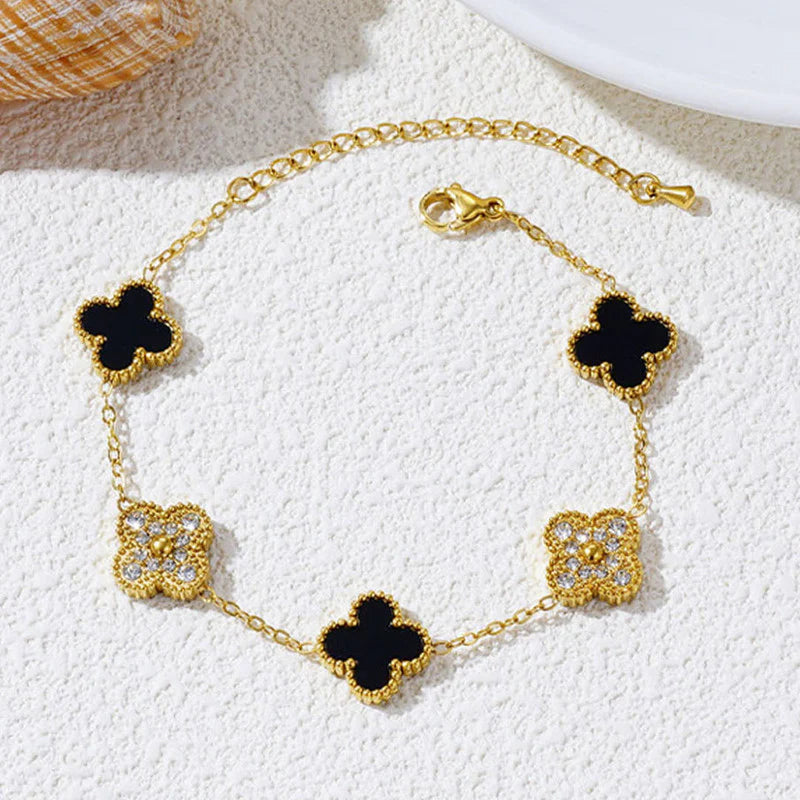 Black and Gold Clover Charm Bracelet – Anti-Tarnish