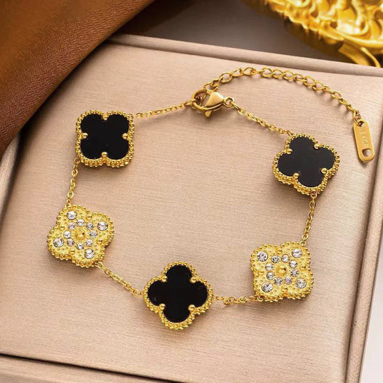 Black and Gold Clover Charm Bracelet – Anti-Tarnish