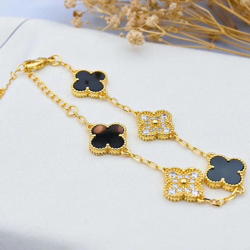 Black and Gold Clover Charm Bracelet – Anti-Tarnish