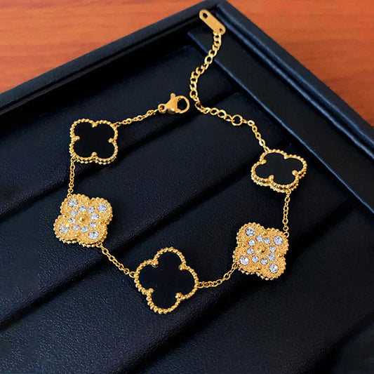 Black and Gold Clover Charm Bracelet – Anti-Tarnish