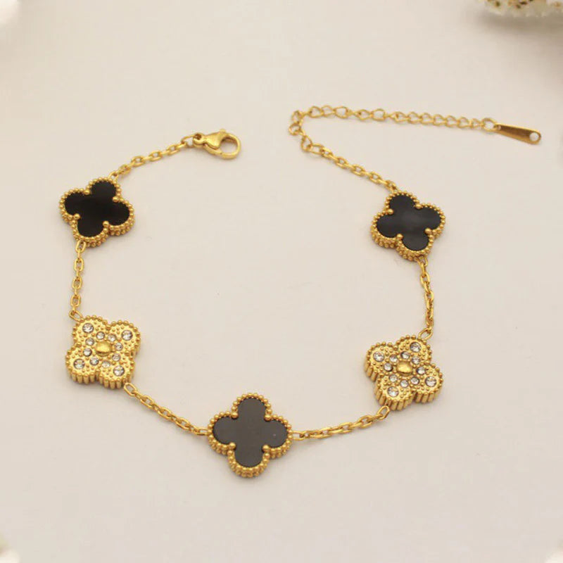 Black and Gold Clover Charm Bracelet – Anti-Tarnish