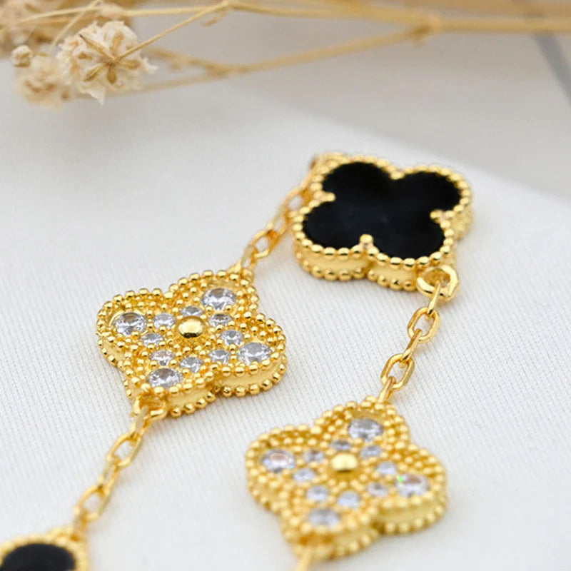 Black and Gold Clover Charm Bracelet – Anti-Tarnish